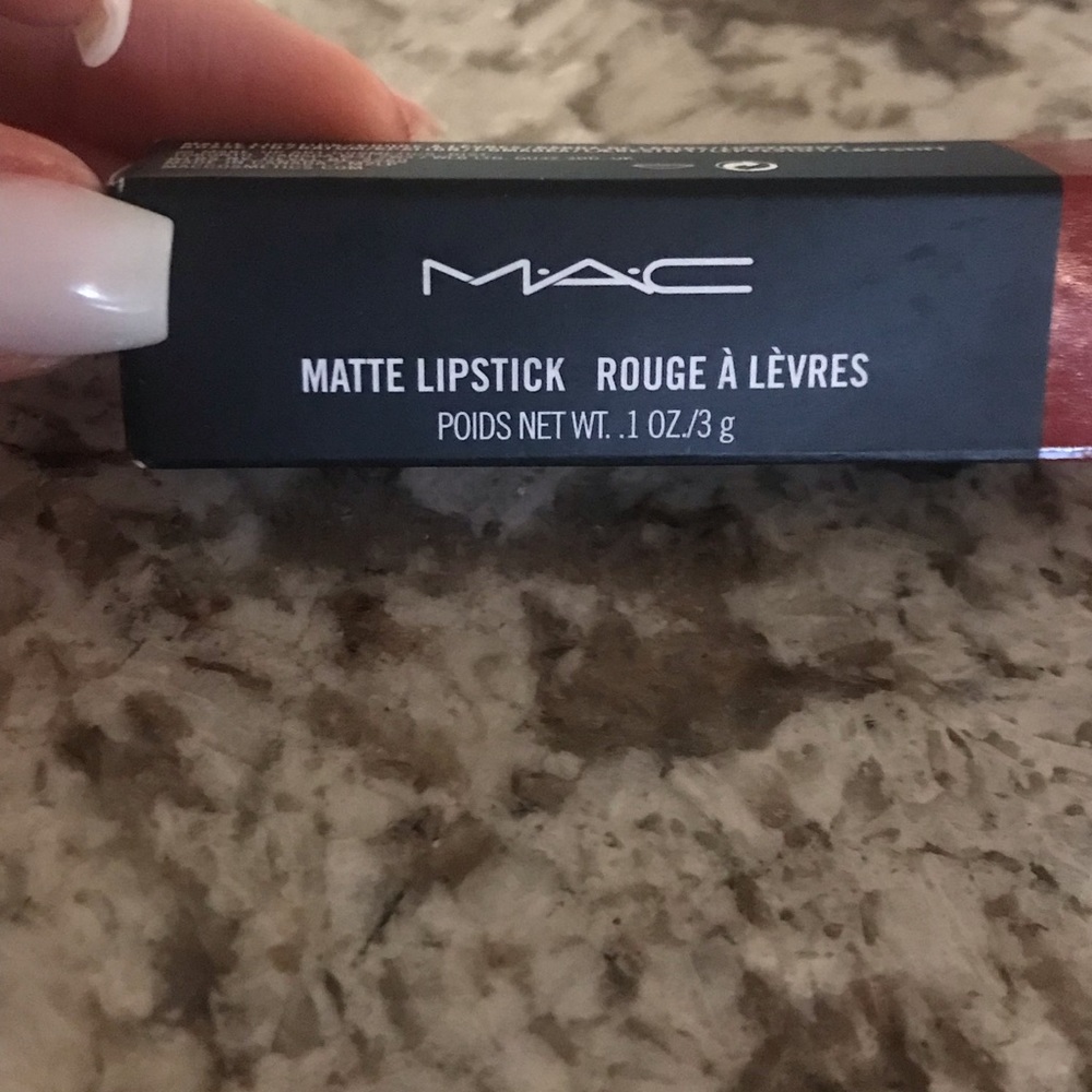 Mac ‘chili’ lipstick. Matte brick red color